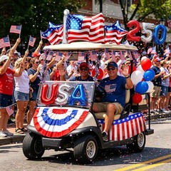 48PCS Patriotic Golf Cart Decorations Kit – 250th Anniversary USA Decor Set, Red