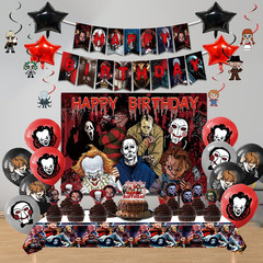 Horror Birthday Party Decorations Kit – 38 Pcs Halloween Themed Supplies with Ba