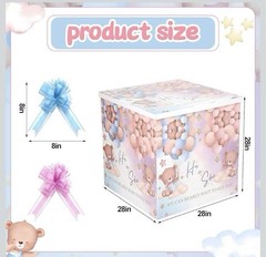Bear Balloon Print Gender Reveal Party Backdrop Box ‘He or She’ Multicolor Paper
