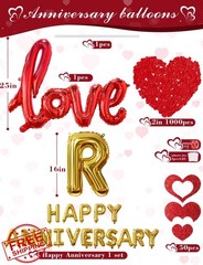 Adeyoo Anniversary Balloons Red White Heart Love Foil Banner