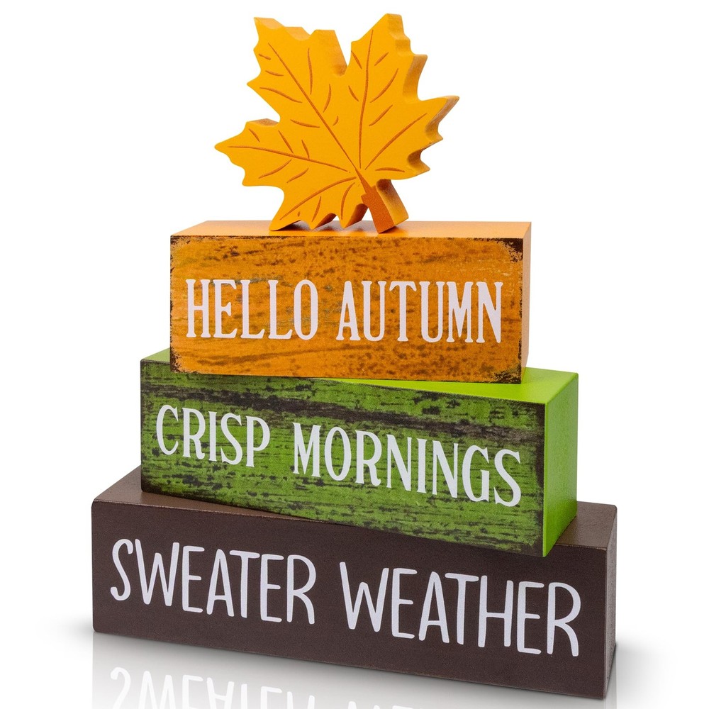4 Pcs Fall Decor Wooden Tiered Tray Decor Maple Leaf Autumn Decorations Gifts…