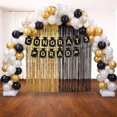 185 Pcs Black Gold Graduation Balloons Garland Arch Kit, Congrats Grad Banner, C