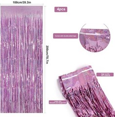 2 Pack Tinsel Curtain Purple Pink Glitter Tinsel Curtains Pastel Foils Fringe
