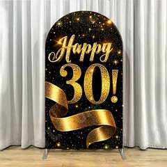 Custom Black Gold Birthday Arch Backdrop Cover Personalized Age Party Background