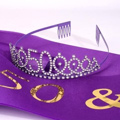 Purple 50th Birthday Decorations – 2 Piece Set, Sash & Tiara Set