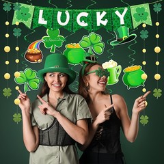 37 Pcs St. Patrick’s Day Decor, 1 Festive Banner, 12 Hanging Spiral Decorations