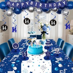 Dark Blue Silver 14th Decorations for Boys Girls, Happy 14th Decorations Boy …