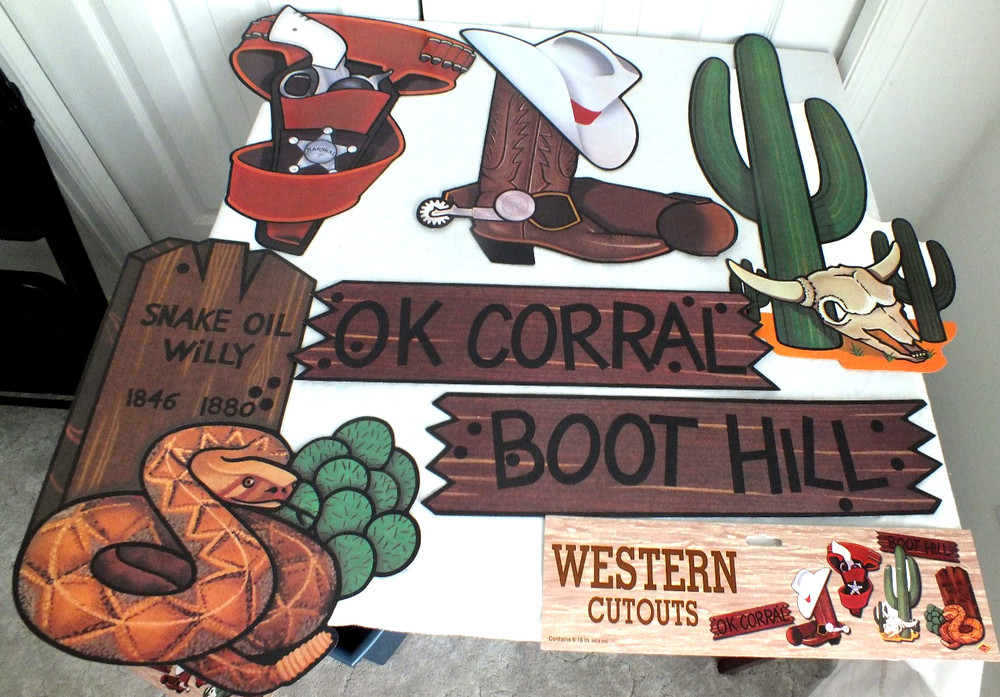11 Beistle WESTERN CUTOUTS O.K Corral paper wall decorations vintage double side