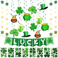 37 Pcs St. Patrick’s Day Decor, 1 Festive Banner, 12 Hanging Spiral Decorations