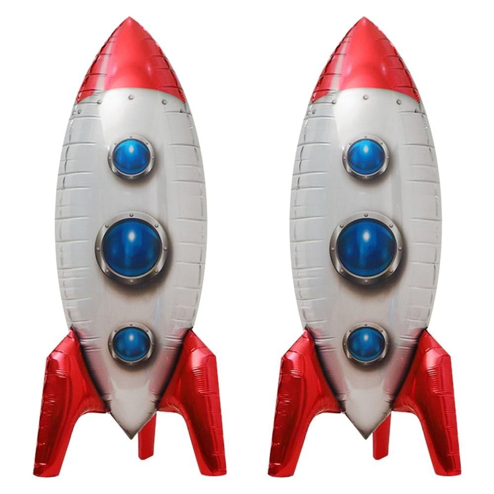2Pcs 4D Rocket Design Balloons Set, Red Large Rocket Balloon, Outer Space Foi…