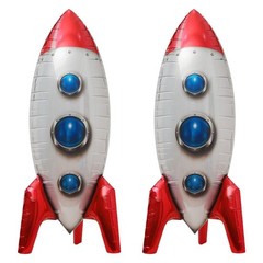 2Pcs 4D Rocket Design Balloons Set, Red Large Rocket Balloon, Outer Space Foi…