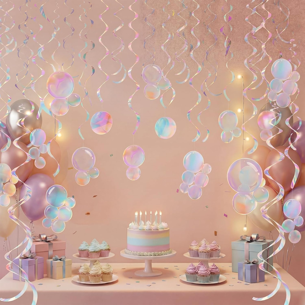 24 Pcs Bubble Garlands Mermaid Party Decoration Clear Dazzling Flat Cutouts Hang