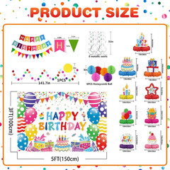 Birthday Decorations Kit, Happy Birthday Party Banner, Honeycomb Balls, Metallic