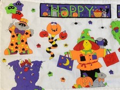 Vintage Fabric Happy Halloween Banner Decor Haunted House Scarecrow Ghosts