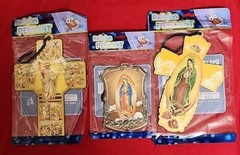 3 CROSS WOOD – VIRGIN MARY GUADALUPE – And JESUS NEW IN BAG