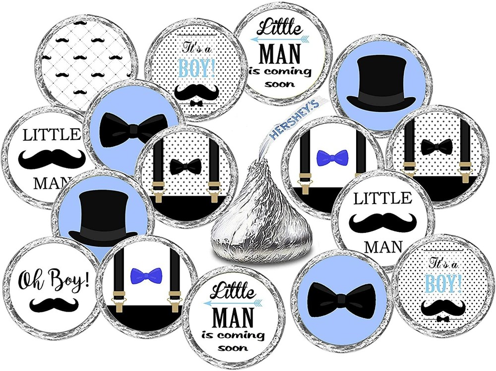 RokAPary 324 Little Man Kisses Labels for Baby Shower