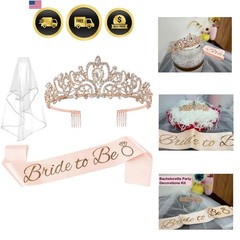 3 Pcs Bachelorette Party Decorations Bridal Shower Crown, Bride to Be Sash&Ve…