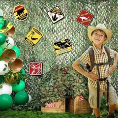 Dinosaur Party Decorations Set 10x13ft Dino Netting 6 Dinosaur Paper Sign