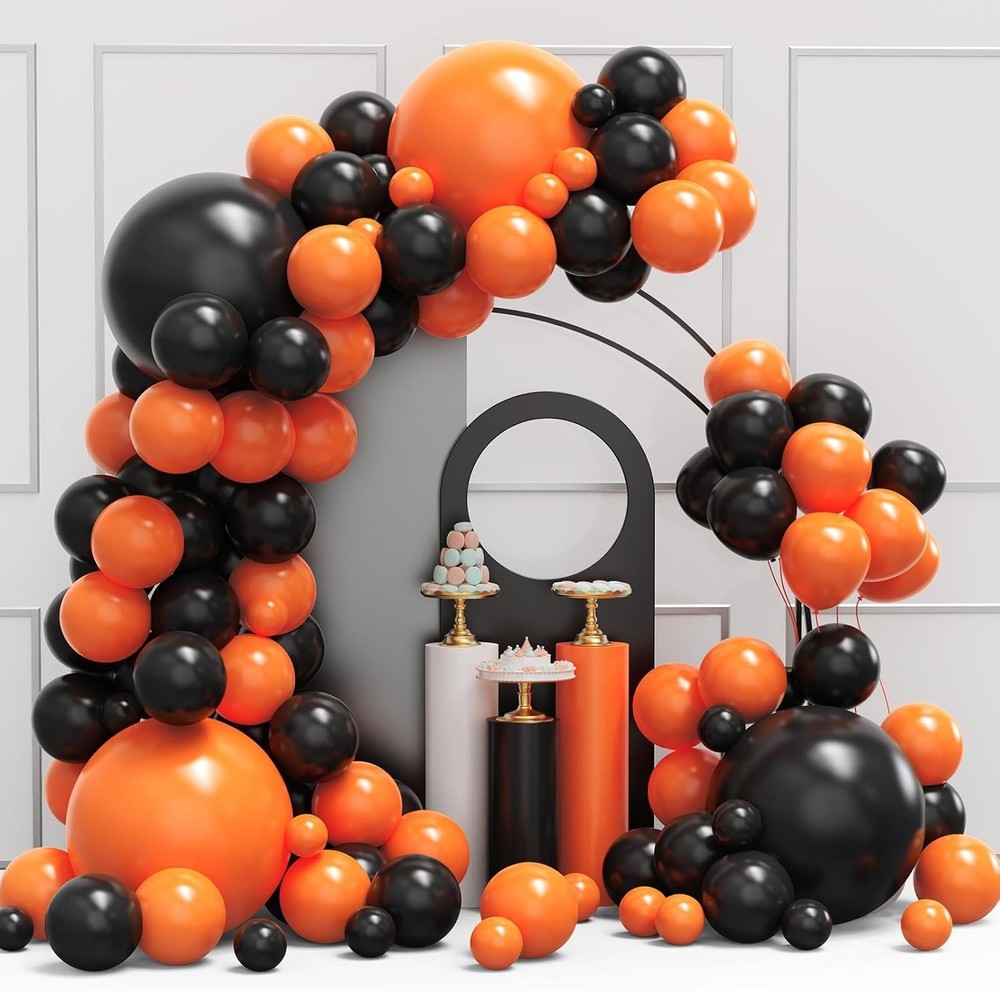 Orange and Black Balloons Arch Garland Kit 134Pcs Halloween with Different Size