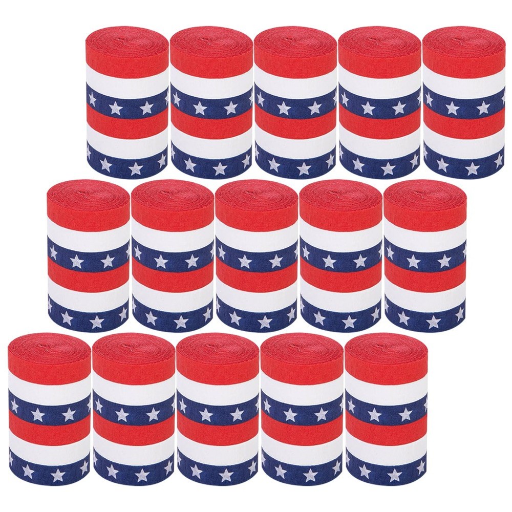 15 Pack Durable Crepe Paper Streamers Patriotic Party Decoration Supplies