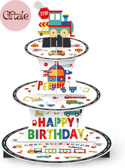 3 Tier Transportation Themed Cupcake Stand with Topper Train Birthday Decoration