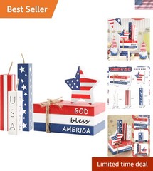 Multipurpose 4th of July Centerpiece – 7-Piece Wood Decor for Home and Office