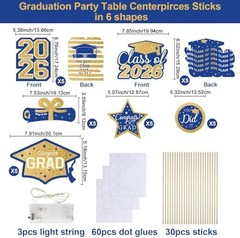 Graduation Decorations Class of 2026-30pcs Blue and Gold Graduation Table Center