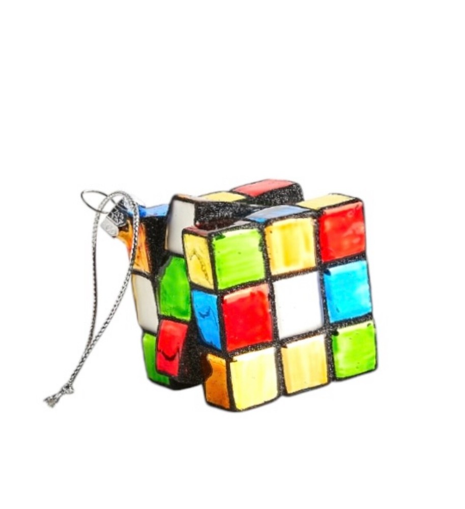Rubix Cube Glass Ornament – Retro 80s puzzle game brain teaser kids fun gift 70s