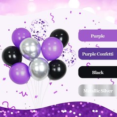 60pcs Purple and Black Balloons 12inch, Purple and Silver Balloon with Metall…