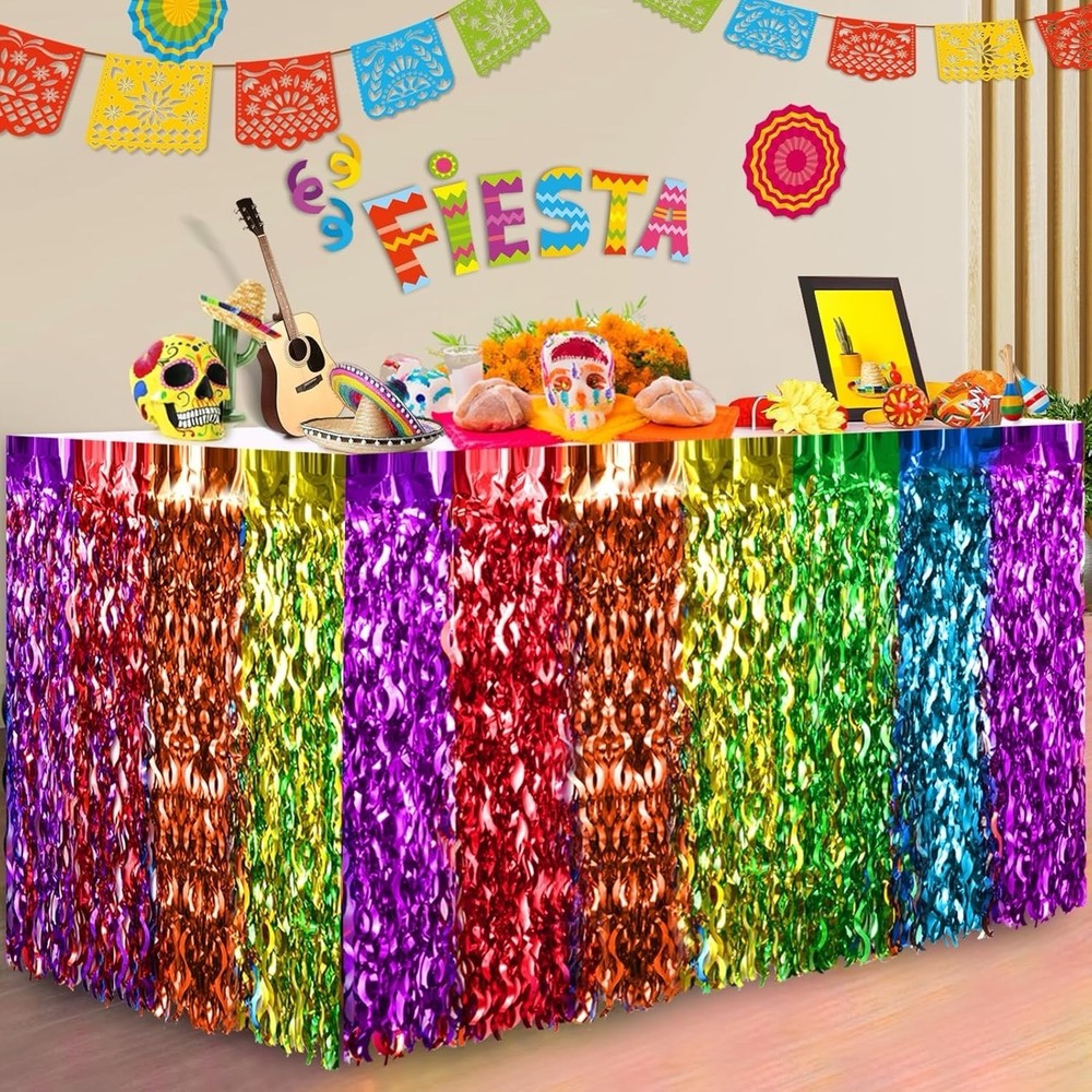 Cinco De Mayo Decorations 2 Packs Fiesta Party Wavy Metallic Tinsel Foil Fringe