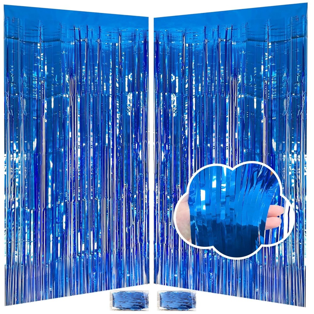 Blue Streamers Party Decorations 3.3×8.2ft, 2 Pack Dark