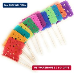 Set of 24 Pcs Multi-Colored Mini Mexican Paper Papel Picado Tissue Banner Flags