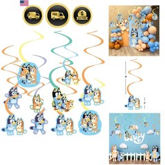 Stunning Bluey Spiral Decorations Pack of 12 – Multicolor Cardstock Hanging D…