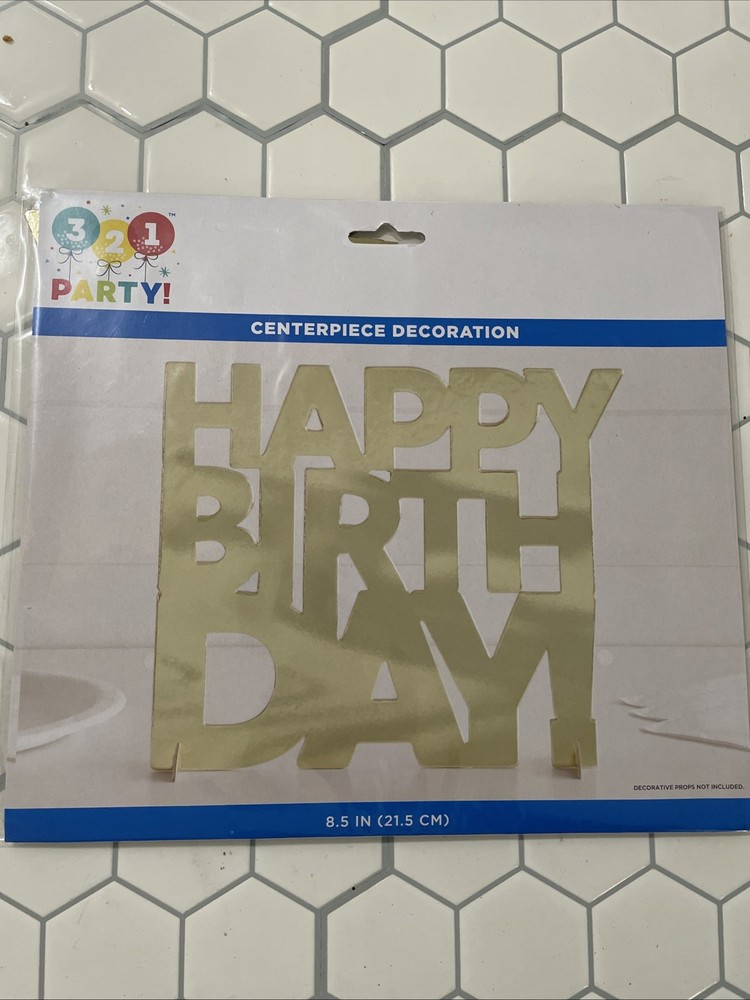 321 Party Happy Birthday Standing Table Centerpiece 8.5” Gold Stand Decor Supply
