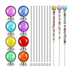 8 Piece DIY Garden Beaded Stakes Kit Stainless Steel Rods Colorful Tops