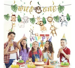 Wild One Birthday Party Decor – 19 Pieces. Animals And Streamers
