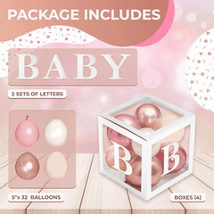 Baby Shower Boxes with Letters – White Boxes with Rose Gold Dusty Pink Sand &
