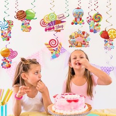 Candyland Hanging Swirls Decor Lollipop Candy Ceiling Streamers Ornament 50 PCS
