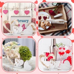 2 Pcs Vintage Rustic Wood Heart Decor White Farmhouse Love Ornaments Centerpi…