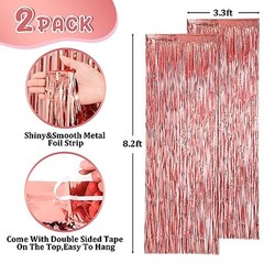 2 Pack Gold Foil Fringe Backdrop Curtains, 39.6″W x 98.4″L (Pack of 2) Rose