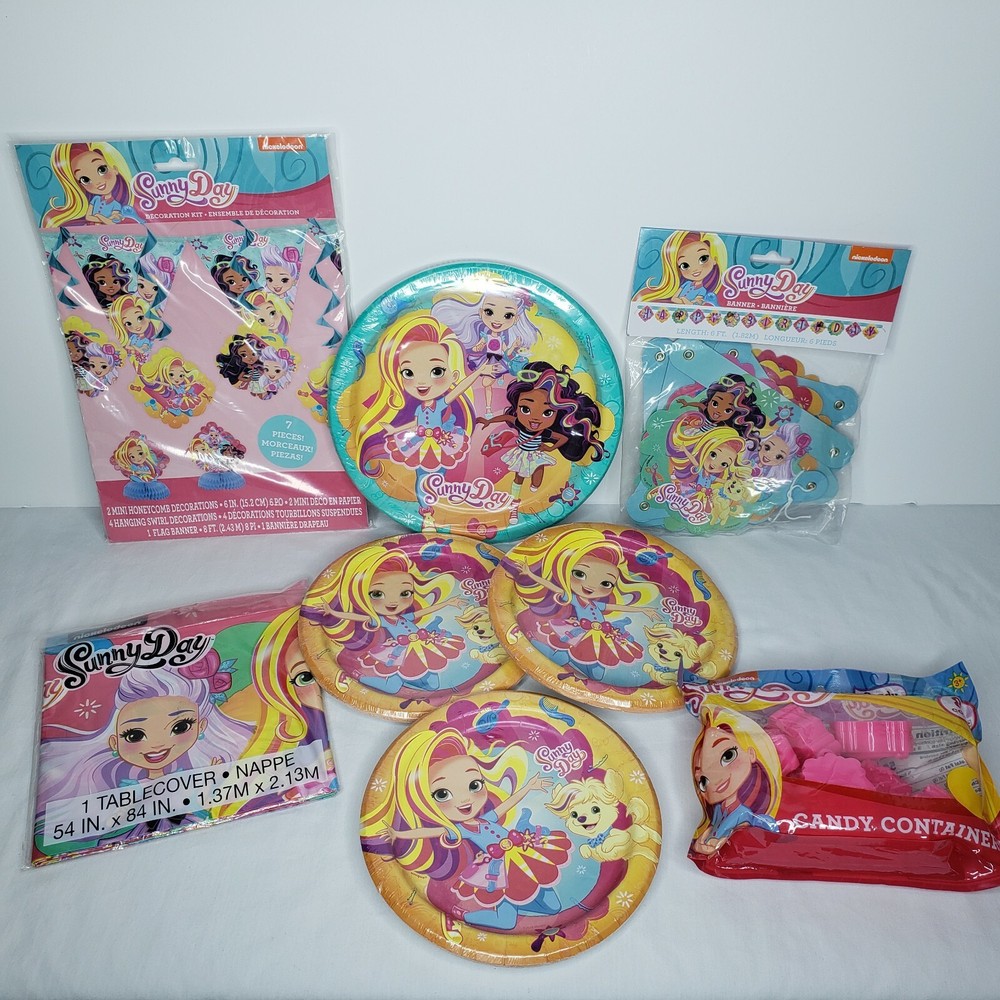 Sunny Day Birthday Party Decor Lot- Decoration Kit, Table Cover, Banner, NEW