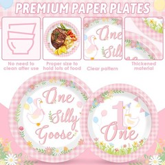 Pink One Silly Goose Birthday Disposable Tableware (Plates, Napkins, Forks)