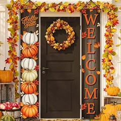 Fall Decorations Pumpkin Maple Leaves Porch Sign Door Banner Autumn Gift 12″x71″