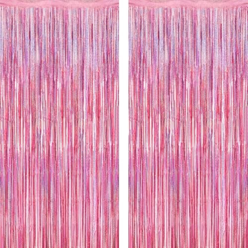 2 Pack Glitter Pink Backdrop, 3.28 FT x 7.05 FT Birthday 2 PCS Glitter pink