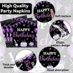 96Pcs Purple and Black Birthday Decorations Happy Birthday Party Supplies