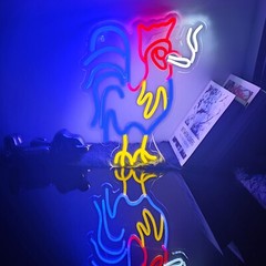 Rooster Neon Sign Red Blue LED Sign Adjustable Lighting, Wall Decoration Animal