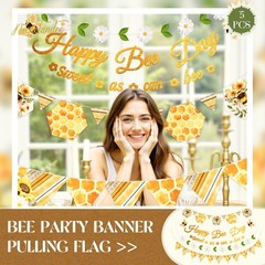 Happy Birthday Banner Bumblebee Party Decorations NO DIY Pre-Strung Happy Bee…