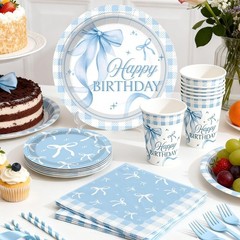 288 PCS Blue Bow Birthday Decorations, Worry-Free One-Stop Set for 25 Guests, wi