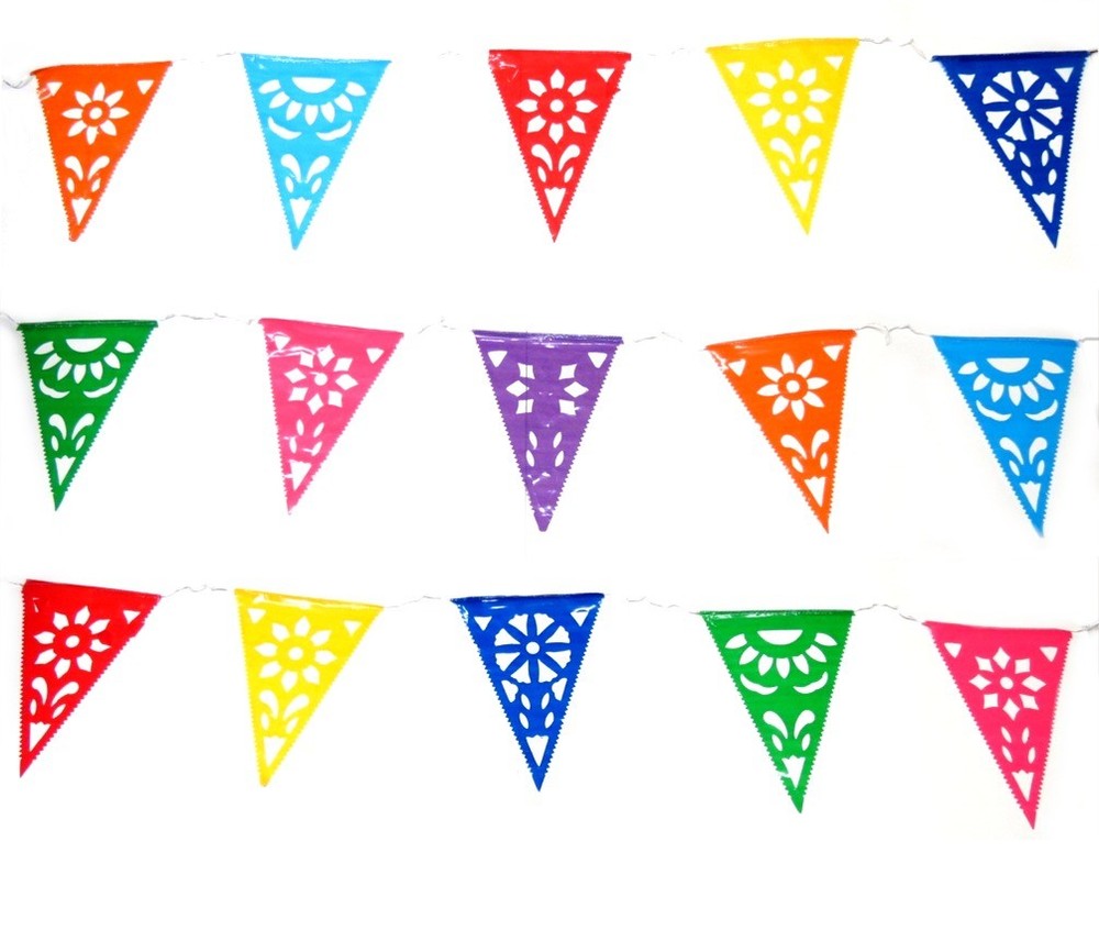 Triangle Plastic Mexican Banner- Multicolored 25ft Long