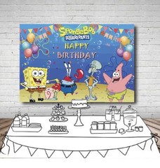 SpongeBob SquarePants Birthday Party Decoration, 5×3.5ft Happy Birthday Backdrop